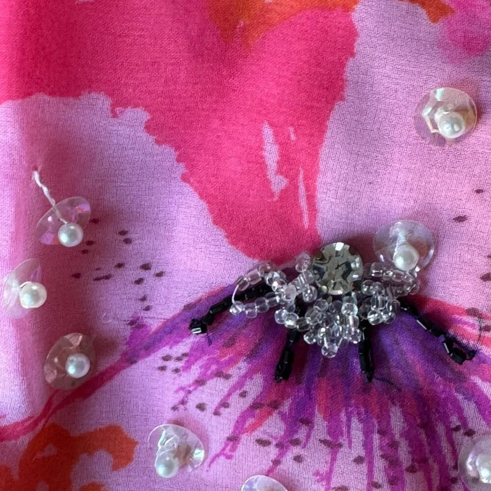 Miss Elliette California Hand-Beaded Floral Crop Blouse Sheer Sleeves Vtg 60s - Picture 13 of 16